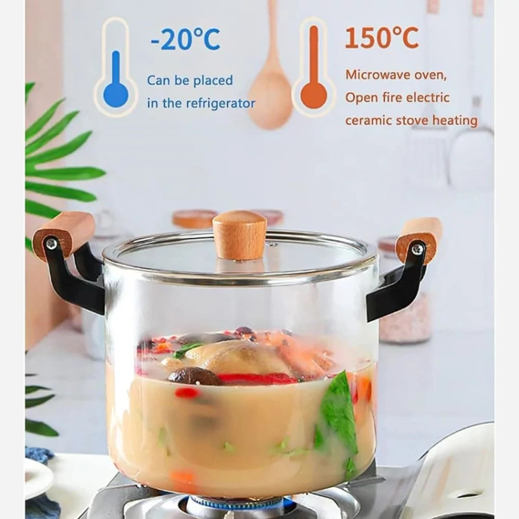قابلمه پیرکس شعله مستقیم بزرگ دسته چوبی با گنجایش 4.5 لیتر وارداتی