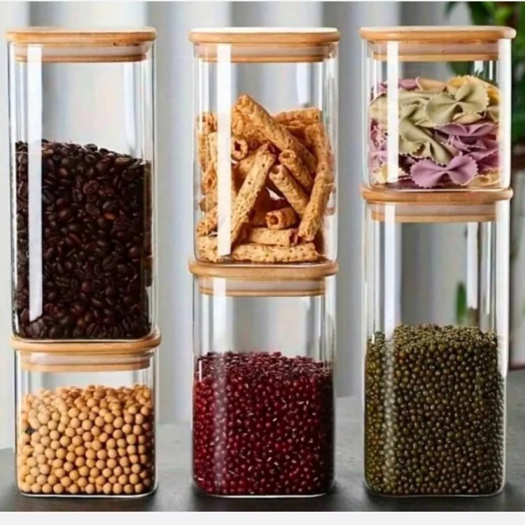 بانکه پیرکس مربع 10 سانت درب بامبو کورنینگ corning وارداتی