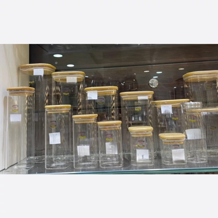 بانکه پیرکس مربع 10 سانت درب بامبو کورنینگ corning وارداتی